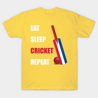 Eat Sleep Cricket Repeat Netherlands Flag Cricket Bat T-Shirt